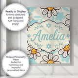 Personalised Name Cute Kawaii Daisy Flowers Custom  Bespoke Interior Contemporary Canvas Wall Art Print Decor Picture Ready to Hang