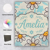 Personalised Name Cute Kawaii Daisy Flowers Custom  Bespoke Interior Contemporary Canvas Wall Art Print Decor Picture Ready to Hang