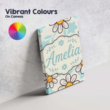 Personalised Name Cute Kawaii Daisy Flowers Custom  Bespoke Interior Contemporary Canvas Wall Art Print Decor Picture Ready to Hang