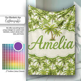 Tropical Palm Tree Summer Beach Seamless Pattern on Cream Background  Personalised Custom Name Super Soft Fleece Blanket Bed Sofa Throw