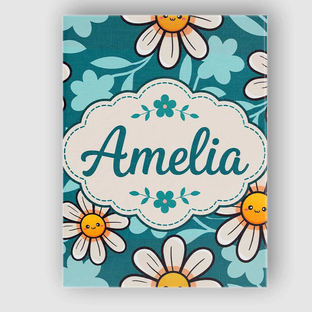 Personalised Name Cute Kawaii Daisy Flowers Custom  Bespoke Interior Contemporary Canvas Wall Art Print Decor Picture Ready to Hang