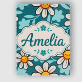 Personalised Name Cute Kawaii Daisy Flowers Custom  Bespoke Interior Contemporary Canvas Wall Art Print Decor Picture Ready to Hang
