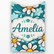 Cute Kawaii Daisy Flowers on Teal Green Background Seamless Pattern  Personalised Custom Name Super Soft Fleece Blanket Bed Sofa Throw