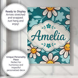 Personalised Name Cute Kawaii Daisy Flowers Custom  Bespoke Interior Contemporary Canvas Wall Art Print Decor Picture Ready to Hang
