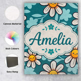 Personalised Name Cute Kawaii Daisy Flowers Custom  Bespoke Interior Contemporary Canvas Wall Art Print Decor Picture Ready to Hang