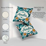 Custom Name Kawaii Daisy Flowers on Teal Green Seamless Pattern Square Filled Cushion Throw Pillow Sofa Bed Home Decor Zip Washable UK Made