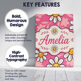 Personalised Name Cute Kawaii Daisy Flowers Custom  Bespoke Interior Contemporary Canvas Wall Art Print Decor Picture Ready to Hang