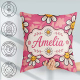Custom Name Kawaii Daisy Flowers on Pink Background Pattern Name Square Filled Cushion Throw Pillow Sofa Bed Home Decor Zip Washable UK Made