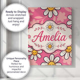 Personalised Name Cute Kawaii Daisy Flowers Custom  Bespoke Interior Contemporary Canvas Wall Art Print Decor Picture Ready to Hang