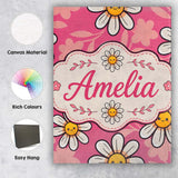 Personalised Name Cute Kawaii Daisy Flowers Custom  Bespoke Interior Contemporary Canvas Wall Art Print Decor Picture Ready to Hang