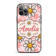 Cute Kawaii Daisy Flowers with Printed Design Custom Name Protective Phone Case Mobile Cover Durable Everyday Smartphone Shock Resistant