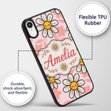 Cute Kawaii Daisy Flowers with Printed Design Custom Name Protective Phone Case Mobile Cover Durable Everyday Smartphone Shock Resistant