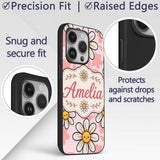 Cute Kawaii Daisy Flowers with Printed Design Custom Name Protective Phone Case Mobile Cover Durable Everyday Smartphone Shock Resistant