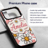 Cute Kawaii Daisy Flowers with White Background Custom Name Protective Phone Case Mobile Cover Durable Everyday Smartphone Shock Resistant