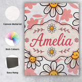 Personalised Name Cute Kawaii Daisy Flowers Custom  Bespoke Interior Contemporary Canvas Wall Art Print Decor Picture Ready to Hang