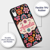 Cute Floral Flowers on Black Background Seamless Custom Name Protective Phone Case Mobile Cover Durable Everyday Smartphone Shock Resistant
