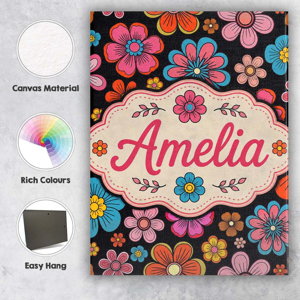 Personalised Name Cute Floral Flowers on Custom  Unique Gift Idea Elegant Feature Canvas Wall Art Print Decor Picture Ready to Hang