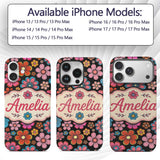 Cute Floral Flowers on Black Background Seamless Custom Name Protective Phone Case Mobile Cover Durable Everyday Smartphone Shock Resistant