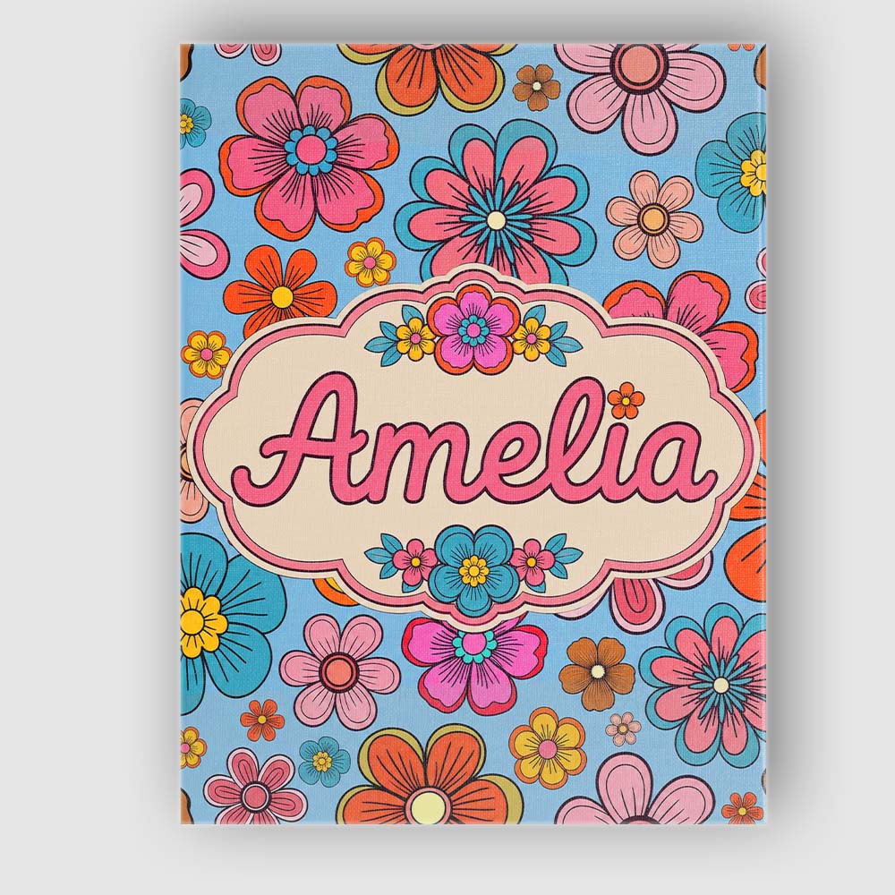 Personalised Name Cute Floral Flowers on Custom  Unique Gift Idea Elegant Feature Canvas Wall Art Print Decor Picture Ready to Hang