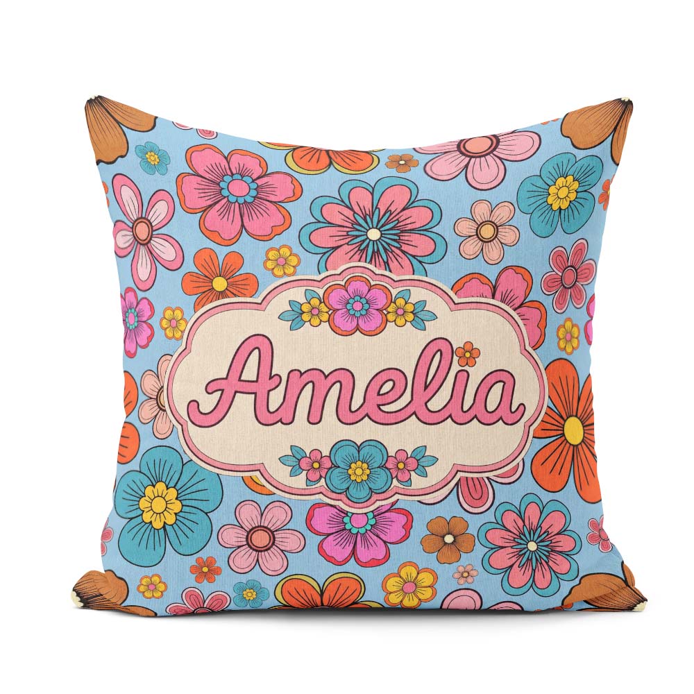 Custom Name Floral Flowers on Mint Green Background Pattern Name Square Filled Cushion Throw Pillow Sofa Bed Home Decor Zip Washable UK Made