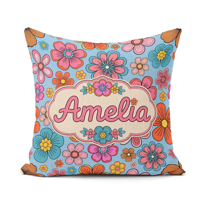 Custom Name Floral Flowers on Mint Green Background Pattern Name Square Filled Cushion Throw Pillow Sofa Bed Home Decor Zip Washable UK Made