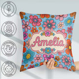 Custom Name Floral Flowers on Mint Green Background Pattern Name Square Filled Cushion Throw Pillow Sofa Bed Home Decor Zip Washable UK Made