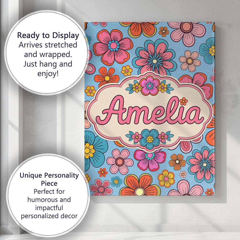 Personalised Name Cute Floral Flowers on Custom  Unique Gift Idea Elegant Feature Canvas Wall Art Print Decor Picture Ready to Hang
