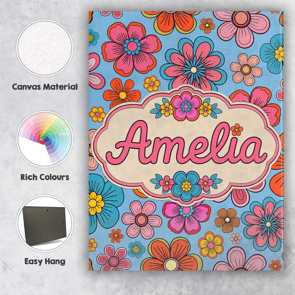 Personalised Name Cute Floral Flowers on Custom  Unique Gift Idea Elegant Feature Canvas Wall Art Print Decor Picture Ready to Hang