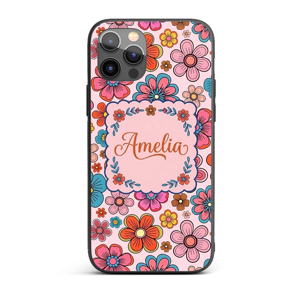 Cute Floral Flowers on Blush Pink Background Custom Name Protective Phone Case Mobile Cover Durable Everyday Smartphone Shock Resistant