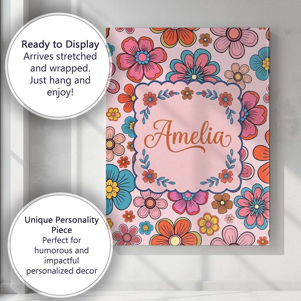 Personalised Name Cute Floral Flowers on Custom  Unique Gift Idea Elegant Feature Canvas Wall Art Print Decor Picture Ready to Hang
