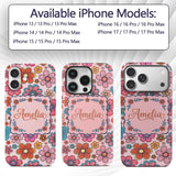 Cute Floral Flowers on Blush Pink Background Custom Name Protective Phone Case Mobile Cover Durable Everyday Smartphone Shock Resistant