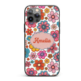 Cute Floral Flowers on Light Grey Background Custom Name Protective Phone Case Mobile Cover Durable Everyday Smartphone Shock Resistant