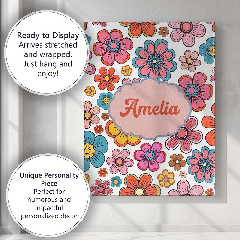 Personalised Name Cute Floral Flowers on Custom  Unique Gift Idea Elegant Feature Canvas Wall Art Print Decor Picture Ready to Hang