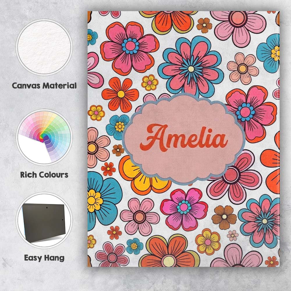 Personalised Name Cute Floral Flowers on Custom  Unique Gift Idea Elegant Feature Canvas Wall Art Print Decor Picture Ready to Hang