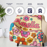 Cute Floral Flowers on Warm Beige Background Seamless Pattern Name  Personalised Custom Name Super Soft Fleece Blanket Bed Sofa Throw
