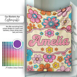 Cute Floral Flowers on Warm Beige Background Seamless Pattern Name  Personalised Custom Name Super Soft Fleece Blanket Bed Sofa Throw