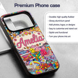 Cute Hippie Rainbow Toys Collage Seamless Pattern Custom Name Protective Phone Case Mobile Cover Durable Everyday Smartphone Shock Resistant