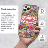 Cute Hippie Rainbow Toys Collage Seamless Pattern Custom Name Protective Phone Case Mobile Cover Durable Everyday Smartphone Shock Resistant
