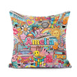 Custom Name Cute Van Rainbow Toys Collage Seamless Pattern Name Square Filled Cushion Throw Pillow Sofa Bed Home Decor Zip Washable UK Made
