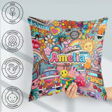 Custom Name Cute Van Rainbow Toys Collage Seamless Pattern Name Square Filled Cushion Throw Pillow Sofa Bed Home Decor Zip Washable UK Made