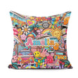 Custom Name Cute Hippie Van Rainbow Toys Collage Blue Background Square Filled Cushion Throw Pillow Sofa Bed Home Decor Zip Washable UK Made
