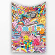 Cute Hippie Van Rainbow Toys Collage Pink Background Seamless  Personalised Custom Name Super Soft Fleece Blanket Bed Sofa Throw