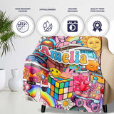 Cute Hippie Van Rainbow Toys Collage Pink Background Seamless  Personalised Custom Name Super Soft Fleece Blanket Bed Sofa Throw