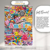 Cute Hippie Van Rainbow Toys Collage Pink Background Seamless  Personalised Custom Name Super Soft Fleece Blanket Bed Sofa Throw