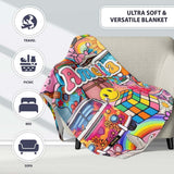 Cute Hippie Van Rainbow Toys Collage Pink Background Seamless  Personalised Custom Name Super Soft Fleece Blanket Bed Sofa Throw