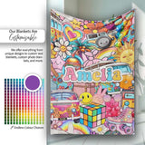 Cute Hippie Van Rainbow Toys Collage Pink Background Seamless  Personalised Custom Name Super Soft Fleece Blanket Bed Sofa Throw