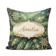 Custom Name Festive Green Pine and Snowflake Decorative Seamless Square Filled Cushion Throw Pillow Sofa Bed Home Decor Zip Washable UK Made