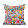 Custom Name Cute Hippie Van Rainbow Toys Collage Purple Seamless Square Filled Cushion Throw Pillow Sofa Bed Home Decor Zip Washable UK Made