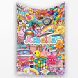 Cute Hippie Van Rainbow Toys Collage Purple Background Seamless  Personalised Custom Name Super Soft Fleece Blanket Bed Sofa Throw