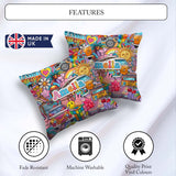 Custom Name Cute Hippie Van Rainbow Toys Collage Purple Seamless Square Filled Cushion Throw Pillow Sofa Bed Home Decor Zip Washable UK Made